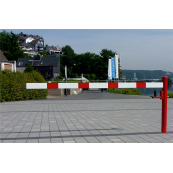 Swing barrier | with pull rope reinforcement | to be fixed by plugs, hot-dip galvanized and red coated with white reflecting rings | Barrier arm length: 2500 mm | with Euro profile cylinder lock